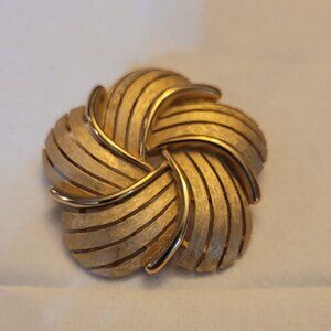 Crown Trifari brooch pin Brushed Gold Tone